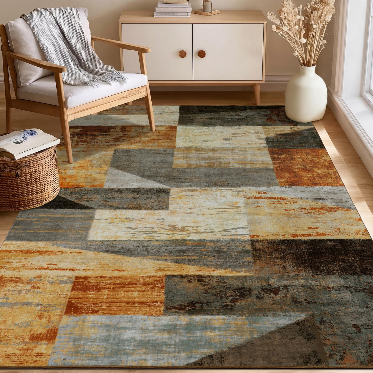 Mugorn Modern Geometric Living Room Rug, Soft Washable 4x6 Area Rug