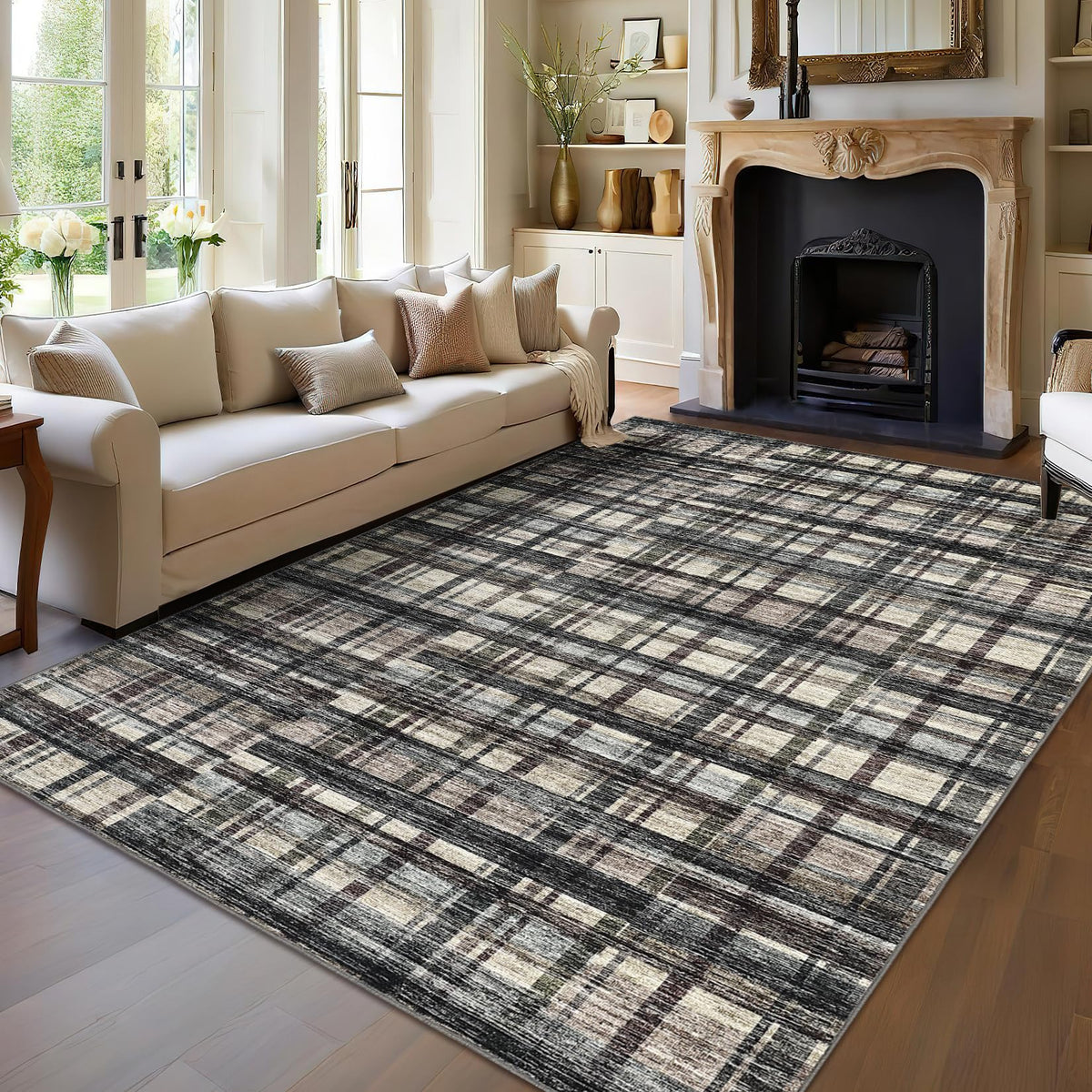Large Living Room Rugs 8x10 Area Rugs Machine Washable Modern Geometric Neutral Rug Non Slip Low Pile Farmhouse Stain Resistant Carpet for Bedroom Nursery Classroom Dorm 8'x10' Multi
