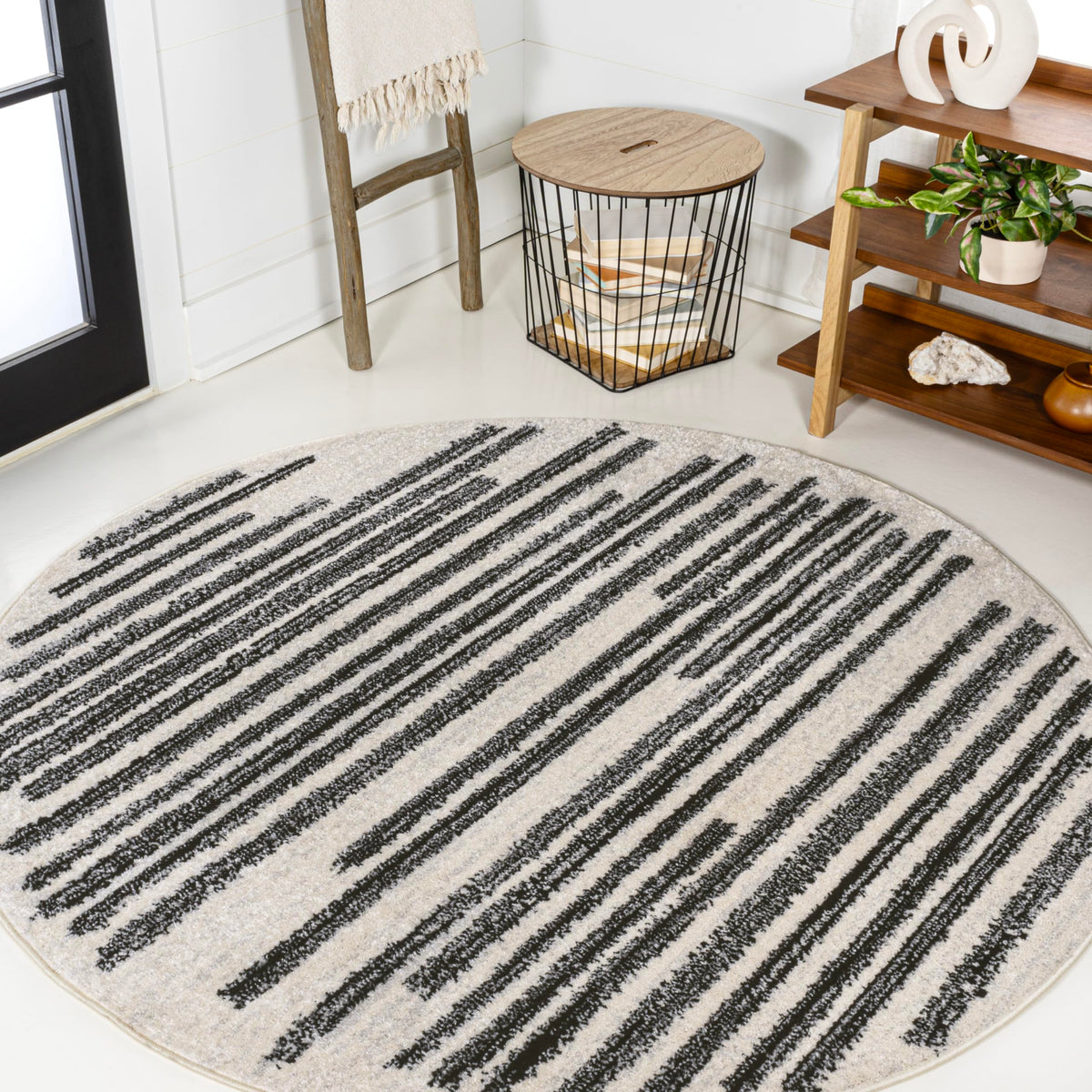 JONATHAN Y Khalil Modern Berber Stripe Cream/Black Indoor Area Rug, 8x10, Contemporary, Bohemian, Easy-Cleaning for Living Room, Bedroom, Kitchen, Pet Friendly, Non-Shedding (MOH207A-8)