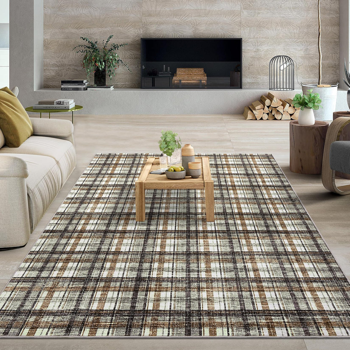 Large Living Room Rugs 8x10 Area Rugs Machine Washable Modern Geometric Neutral Rug Non Slip Low Pile Farmhouse Stain Resistant Carpet for Bedroom Nursery Classroom Dorm 8'x10' Multi
