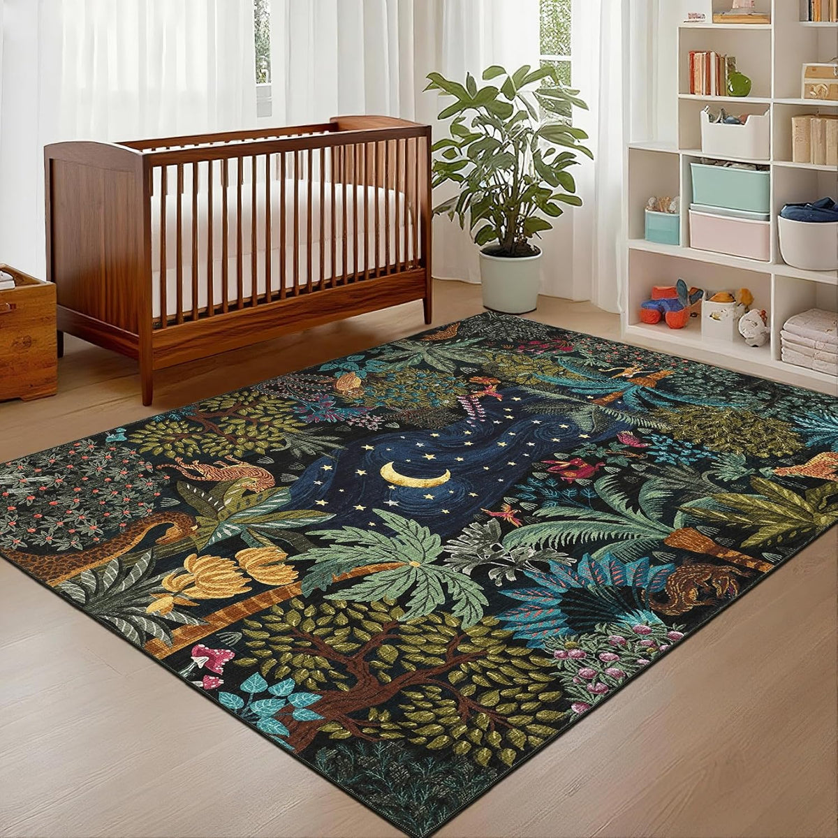 GarveeHome 5x7 Jungle Area Rug Washable Rugs for Living Room Bedroom, Soft Low Pile Non Slip Accent Floor Mat Animal Print Throw Rug Indoor Carpet Dining Room Playroom