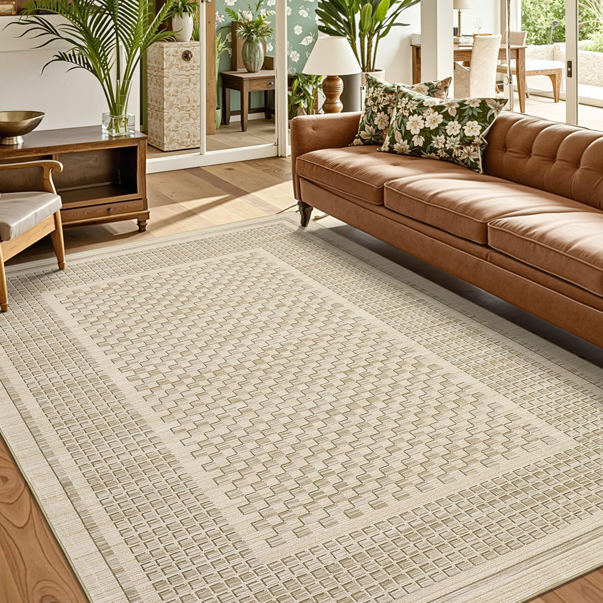 GarveeHome Large Living Room Rugs 8x10 Area Rugs Machine Washable Modern Geometric Neutral Rug Non Slip Low Pile Farmhouse Stain Resistant Carpet for Bedroom Nursery Classroom Dorm 8 ft x10 ft Multi