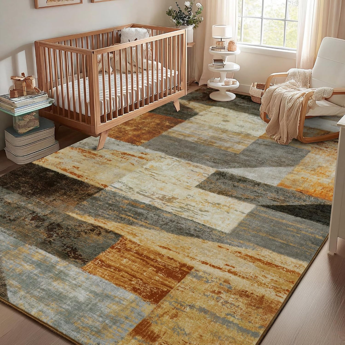 Mugorn Modern Geometric Living Room Rug, Soft Washable 4x6 Area Rug