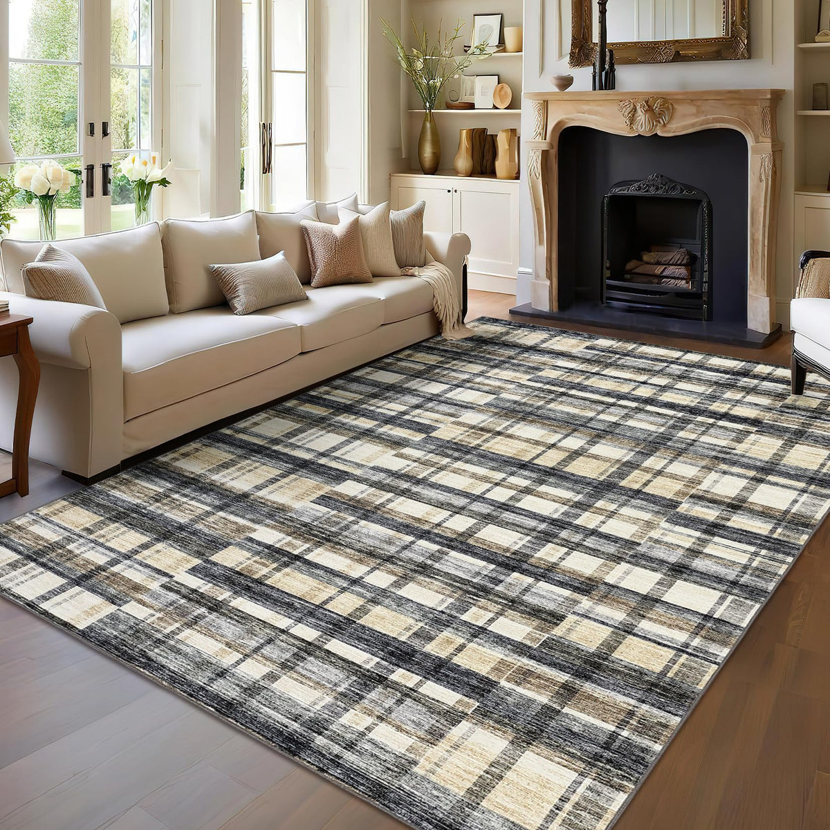 Large Living Room Rugs 8x10 Area Rugs Machine Washable Modern Geometric Neutral Rug Non Slip Low Pile Farmhouse Stain Resistant Carpet for Bedroom Nursery Classroom Dorm 8'x10' Multi