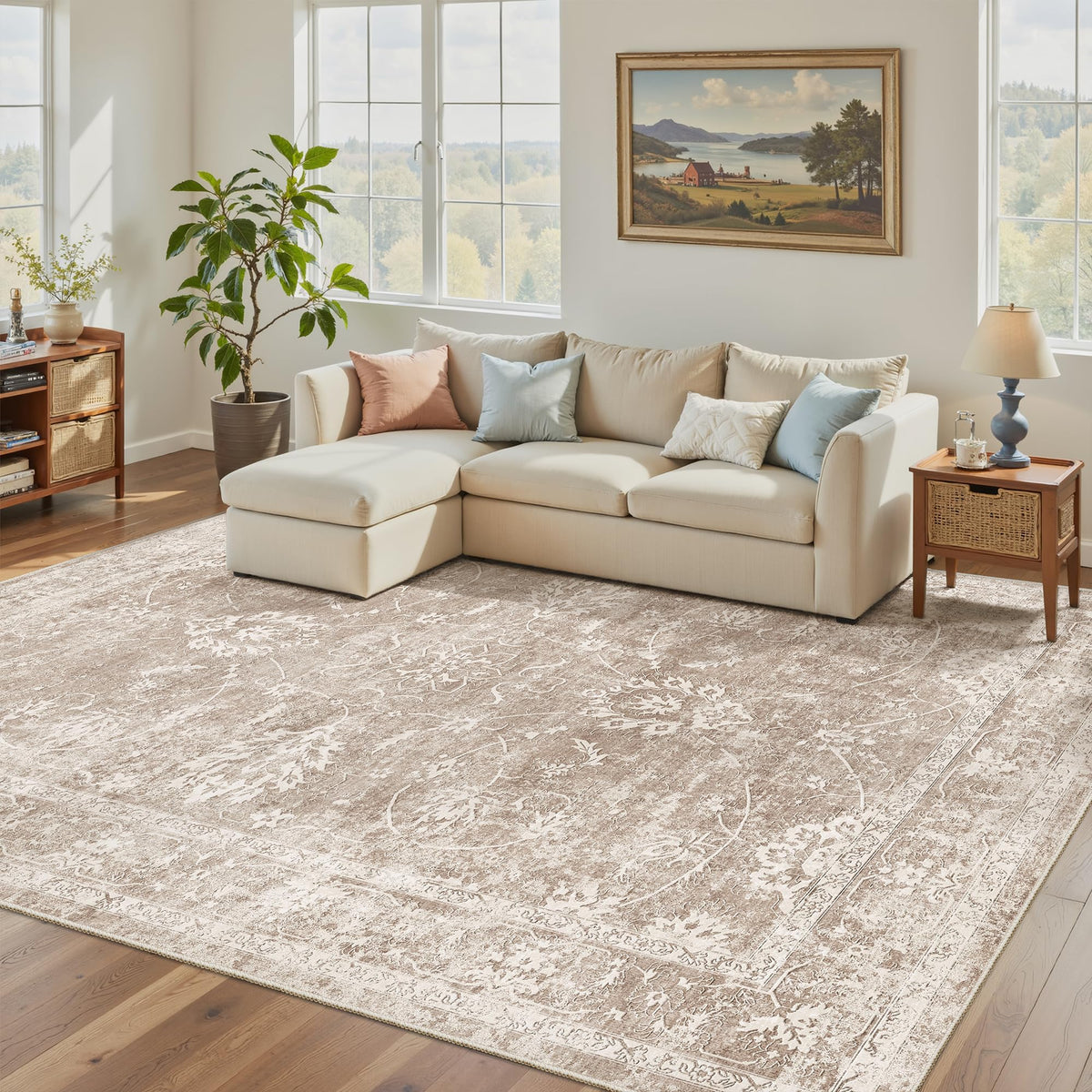 Madane 8x10 Area Rugs for Living Room, Washable Neutral Rug Brown/Sand