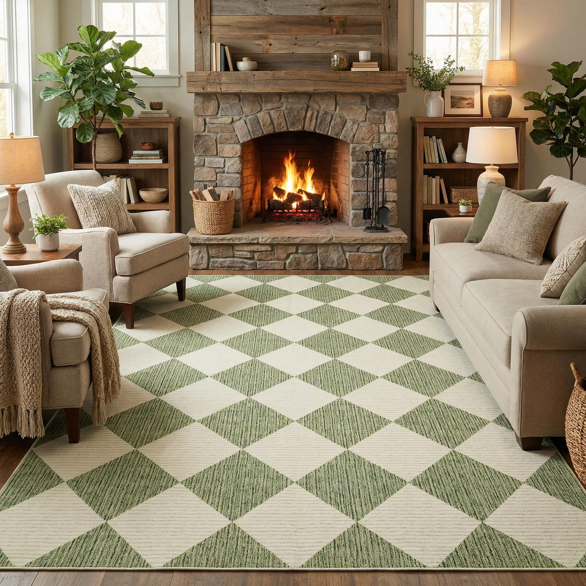 GarveeHome 5x7 Checkered Area Rug Black and Brown Washable Living Room Rug
