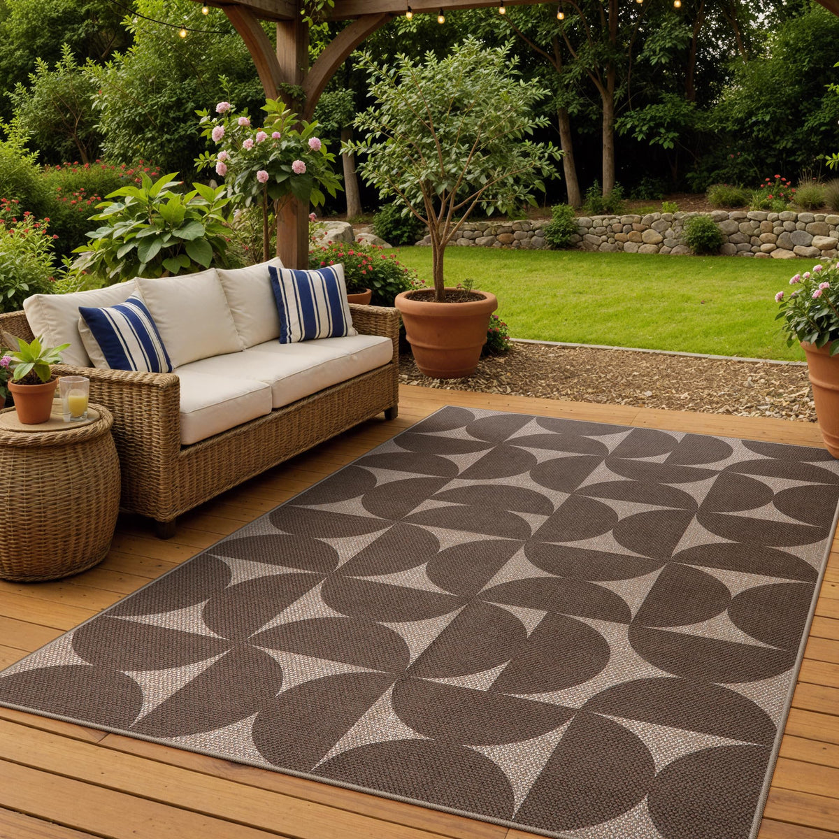 Lahome Modern Rainbow Easy Jute Carpet, Washable 5x7 Area Rugs for Living Room Patio Black Farmhouse Indoor Outdoor Rugs, Contemporary Natural Non Slip Floor Carpet for Office RV Backyard