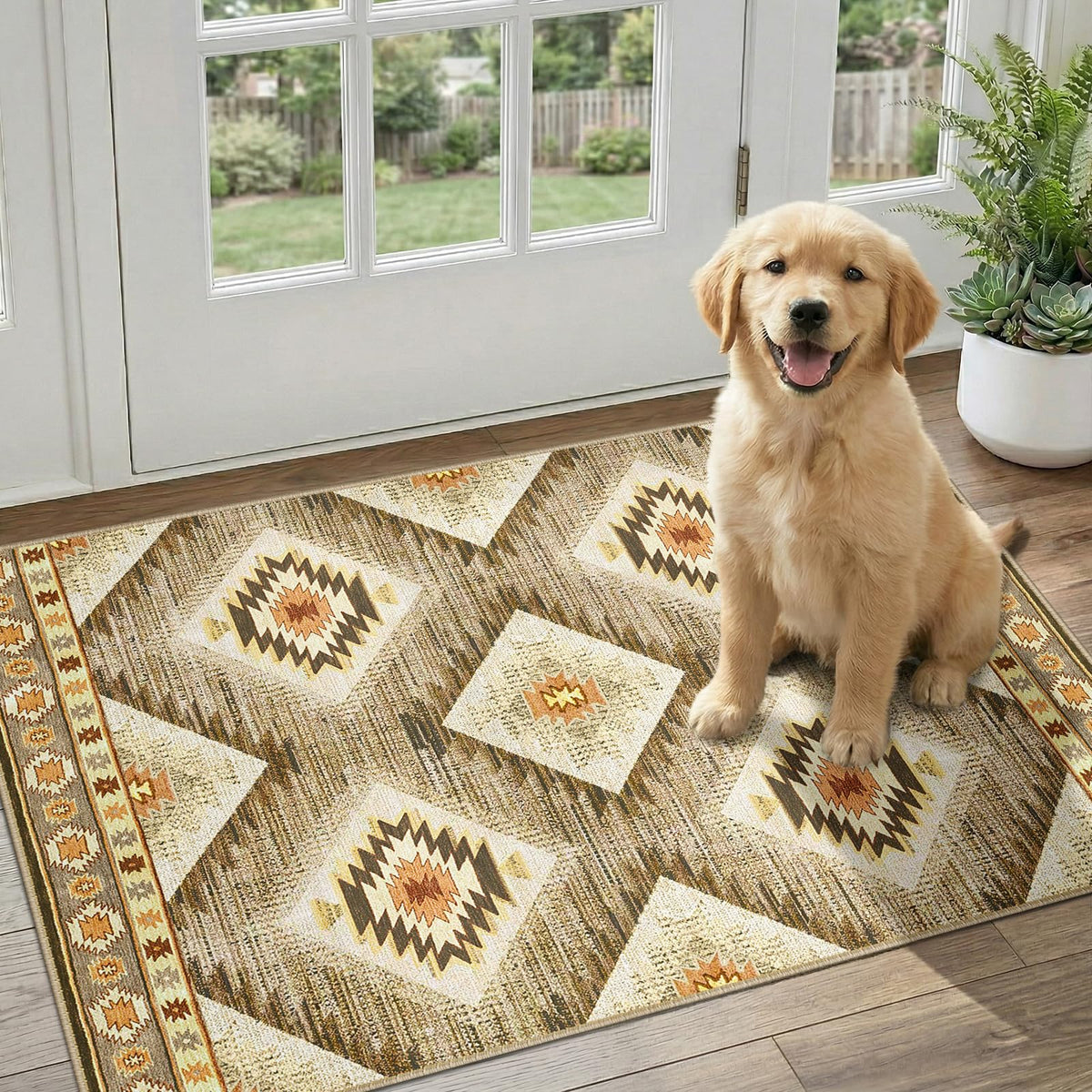 BESTSWEETIE 8'x10' Washable Area Rug for Living Room Bedroom Yellowbrown