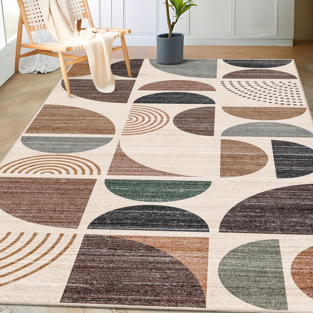 MUJOO 5x7 Area Rugs Washable,Boho Rugs Non Slip Modern Abstract Large