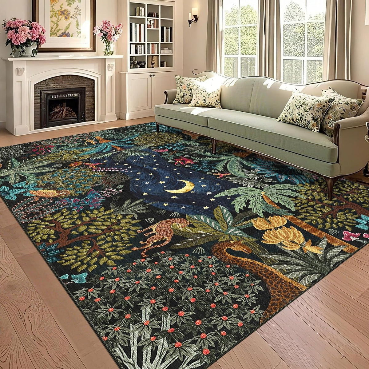 GarveeHome 5x7 Jungle Area Rug Washable Rugs for Living Room Bedroom, Soft Low Pile Non Slip Accent Floor Mat Animal Print Throw Rug Indoor Carpet Dining Room Playroom