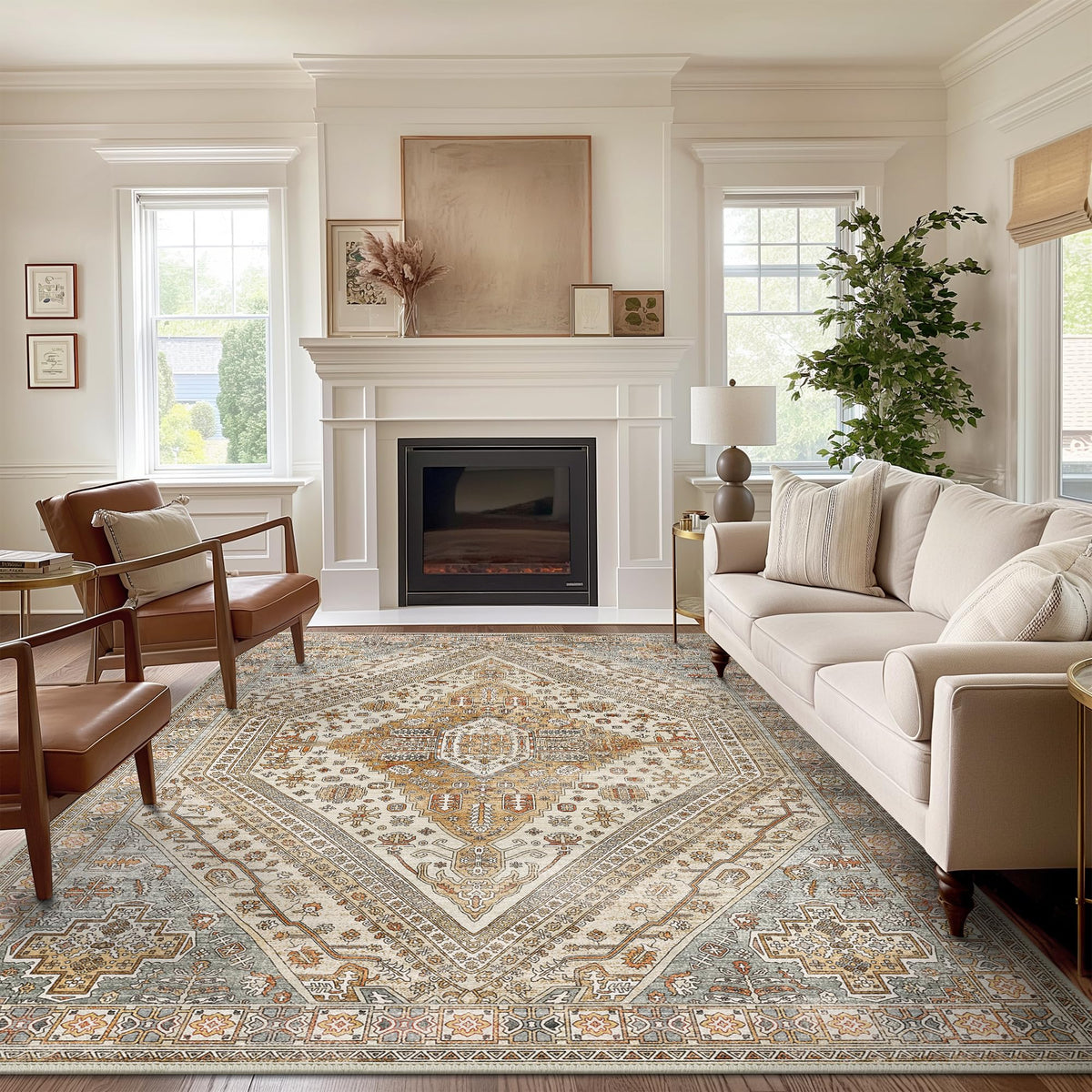 8x10 Area Rug Washable Rug for Living Room Bedroom Non Slip Carpet Taupe