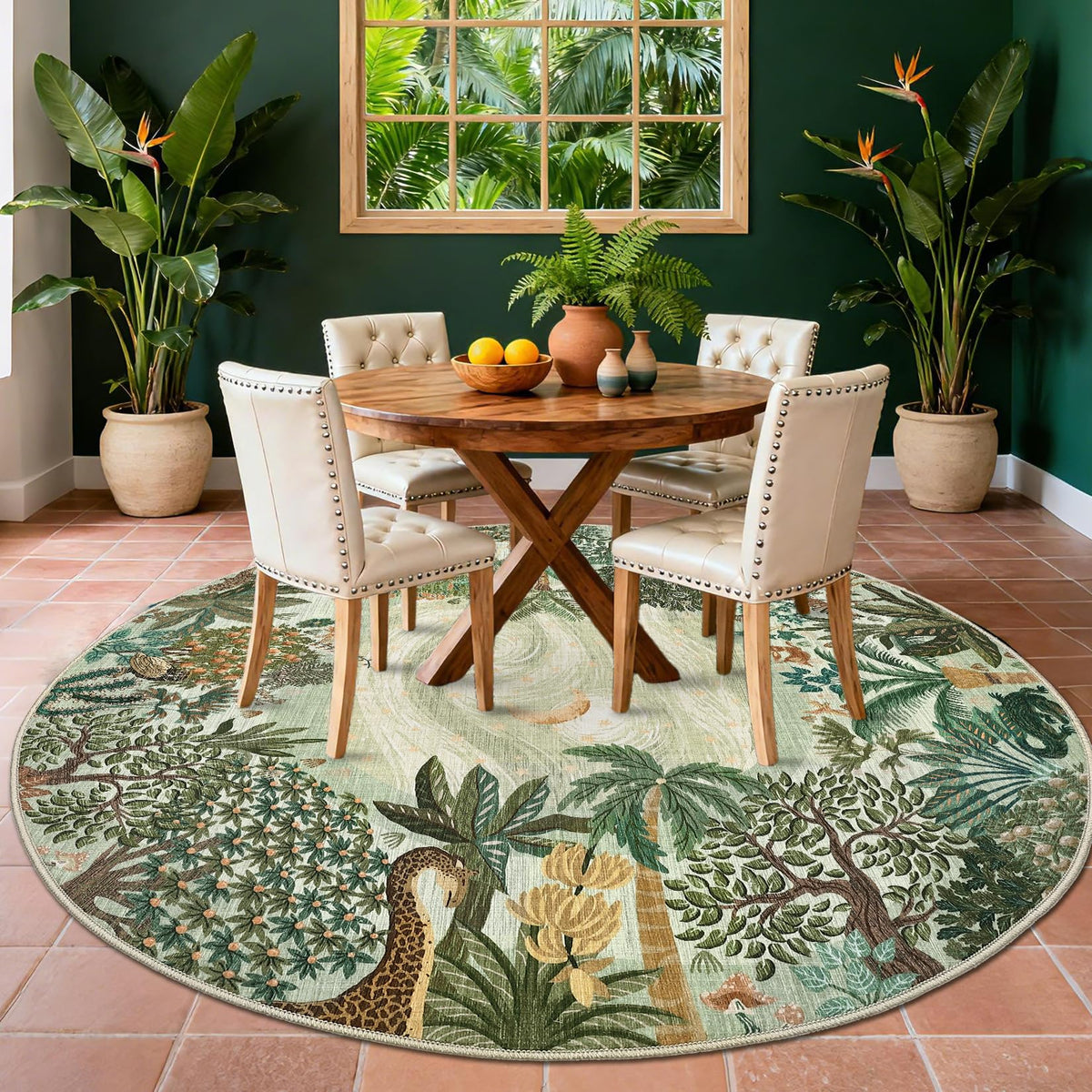 GarveeHome 5x7 Jungle Area Rug Washable Rugs for Living Room Bedroom, Soft Low Pile Non Slip Accent Floor Mat Animal Print Throw Rug Indoor Carpet Dining Room Playroom