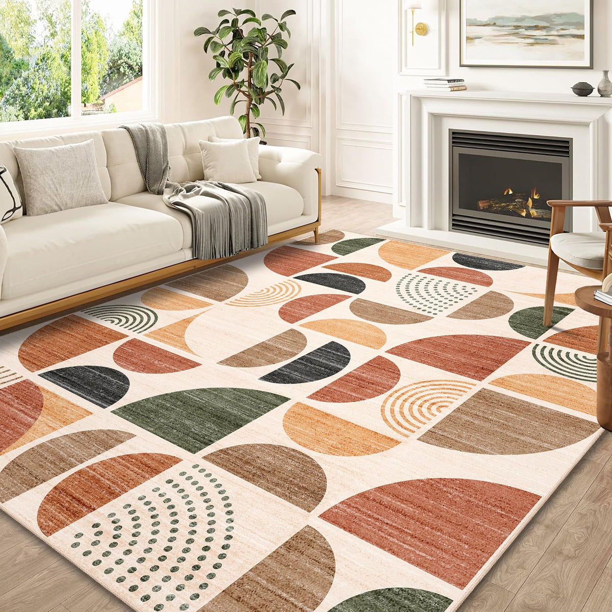 MUJOO 5x7 Area Rugs Washable,Boho Rugs Non Slip Modern Abstract Large