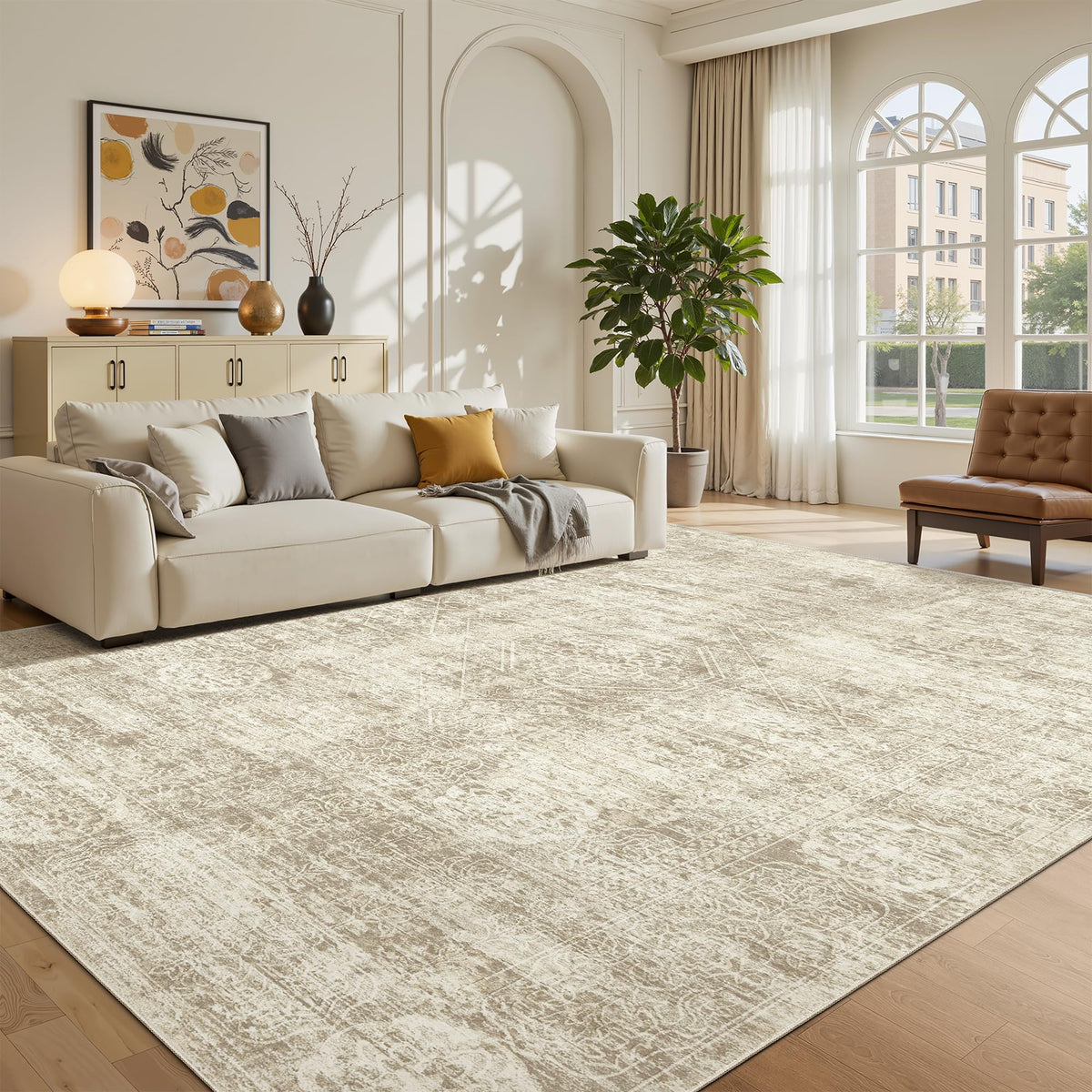 Madane 8x10 Area Rugs for Living Room, Washable Neutral Rug Brown/Sand