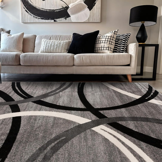 Rugshop Wavy Circles Fade-Resistant Living Room Area Rug Gray 5'3" x 7'3"