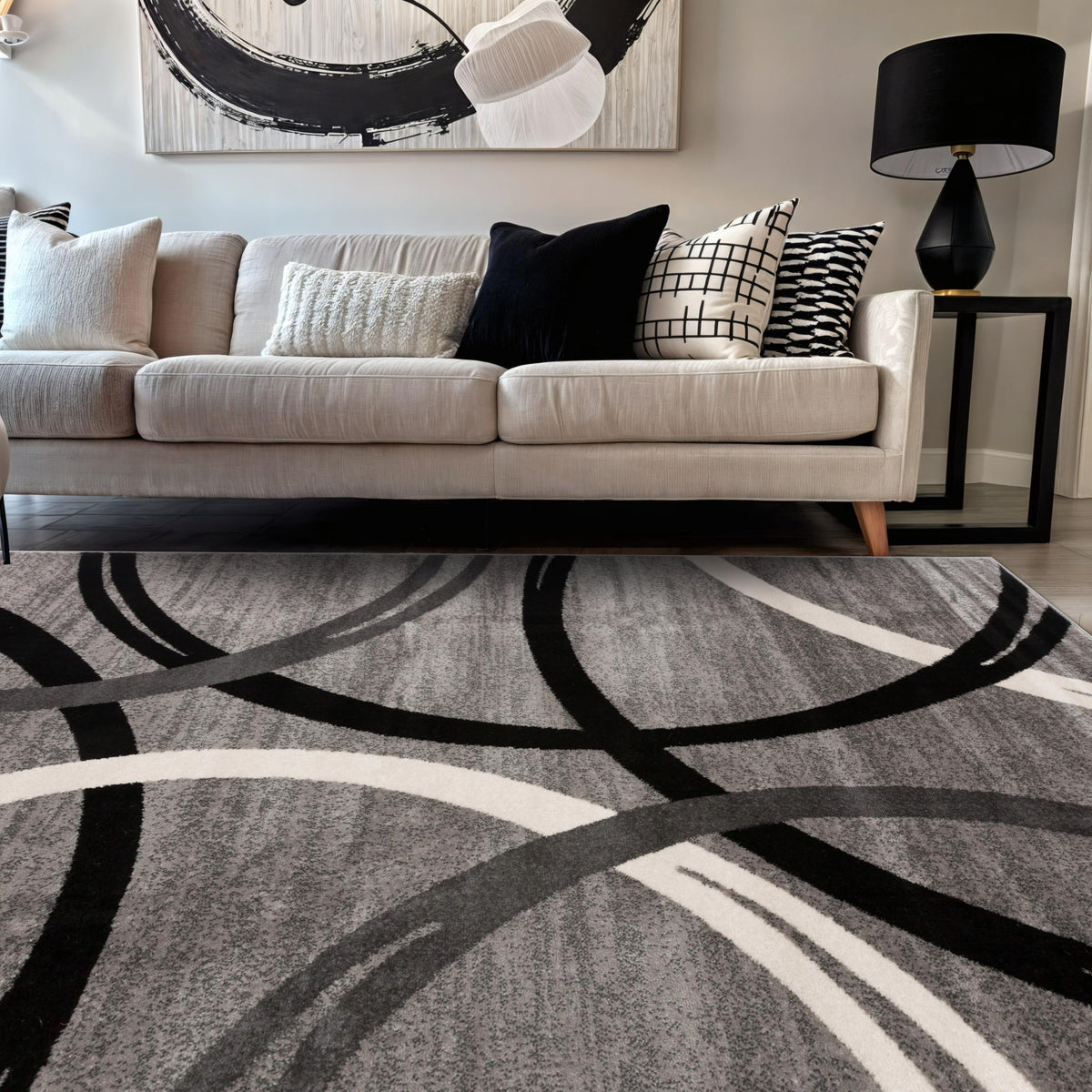 Rugshop Wavy Circles Fade-Resistant Living Room Area Rug Gray 5'3" x 7'3"