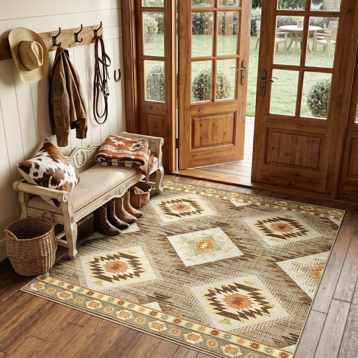 BESTSWEETIE 8'x10' Washable Area Rug for Living Room Bedroom Yellowbrown