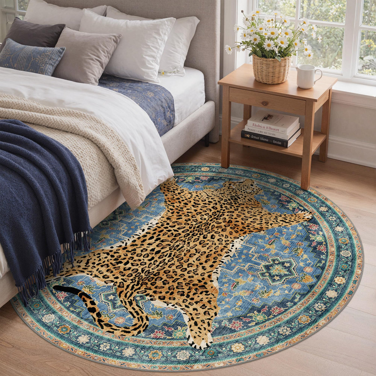 Bavni Leopard Rug 5x7 Cheetah Animal Print Rug Washable Jungle Rugs Blue