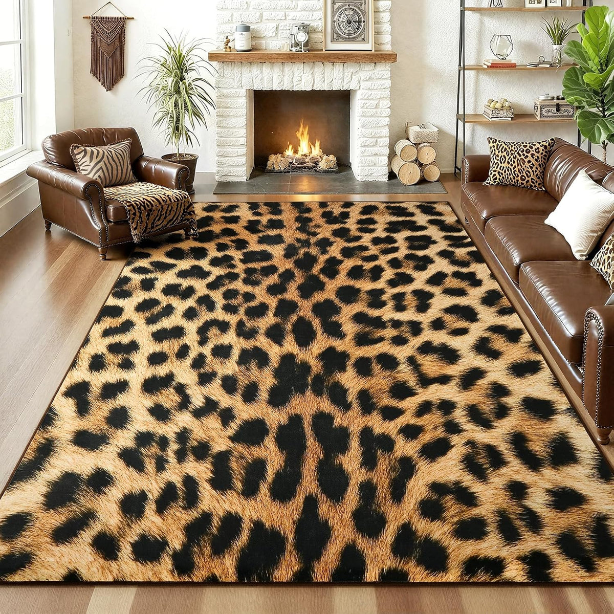 AROGAN Premium Leopard Rug for Bedroom 4×6 Feet, Machine Washable Cheetah Rug Animal Print Hide Area Rug, Large Non-Slip Faux Fur Leopard Skin Rugs Carpet for Office Living Room Dinner Room Home Decor