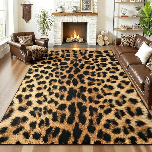 AROGAN Premium Leopard Rug for Bedroom 4×6 Feet, Machine Washable Cheetah Rug Animal Print Hide Area Rug, Large Non-Slip Faux Fur Leopard Skin Rugs Carpet for Office Living Room Dinner Room Home Decor