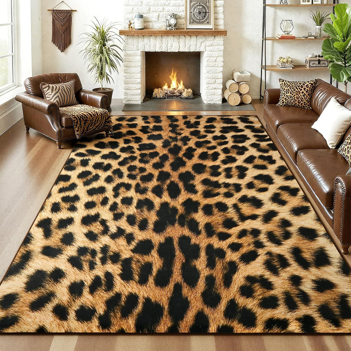 AROGAN Premium Leopard Rug for Bedroom 4×6 Feet, Machine Washable Cheetah Rug Animal Print Hide Area Rug, Large Non-Slip Faux Fur Leopard Skin Rugs Carpet for Office Living Room Dinner Room Home Decor