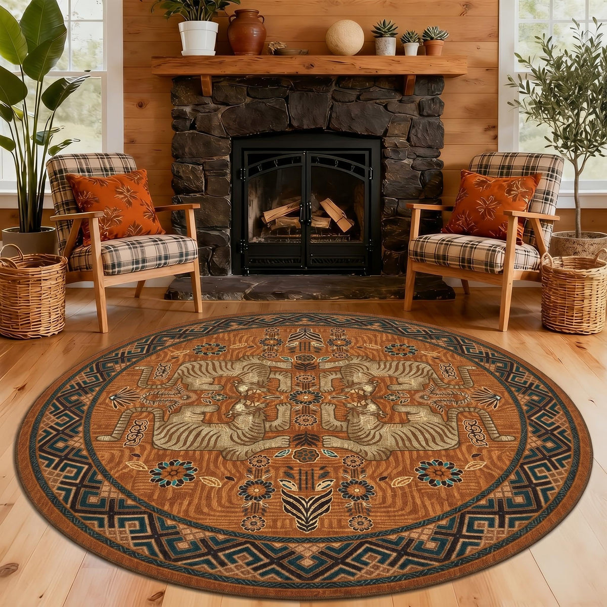 GarveeHome Tiger 8x10 Area Rugs Boho Washable Vintage Non Slip Living Room