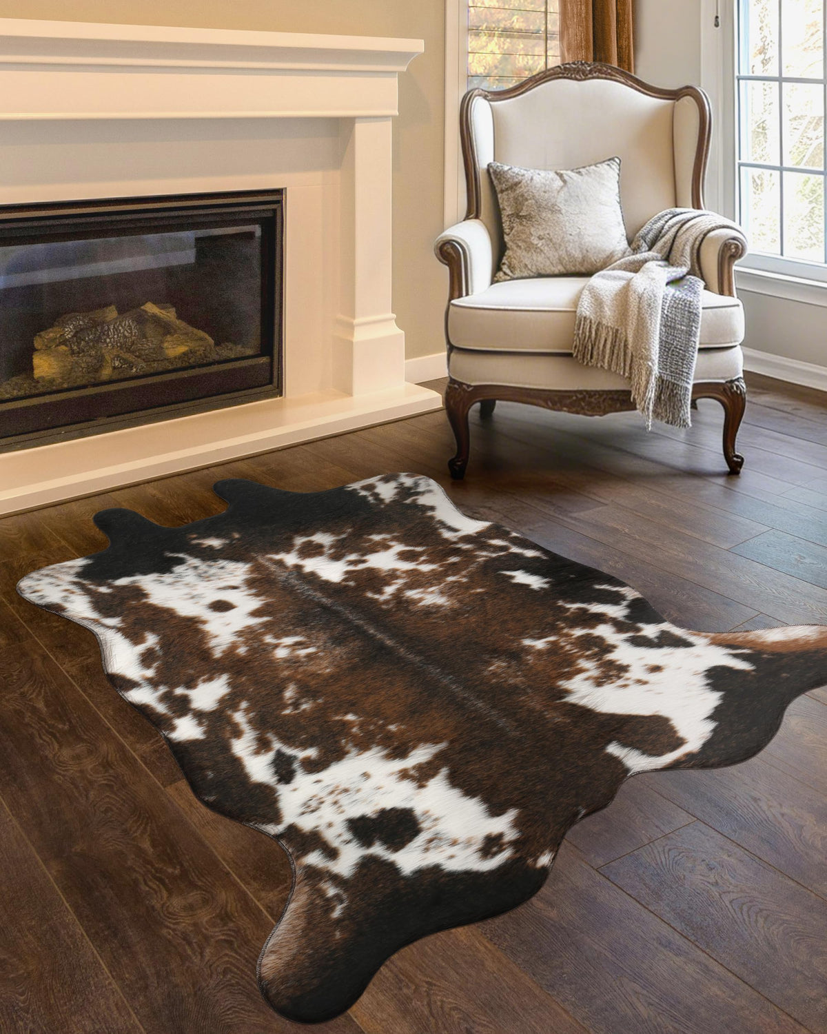 Faux Cowhide Cow Print Rug, Animal Hide Western Decor, 4.6 x 5.2 Feet