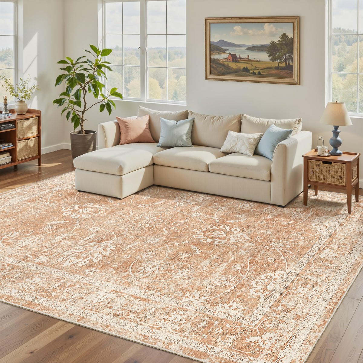 Madane 8x10 Area Rugs for Living Room, Washable Neutral Rug Brown/Sand