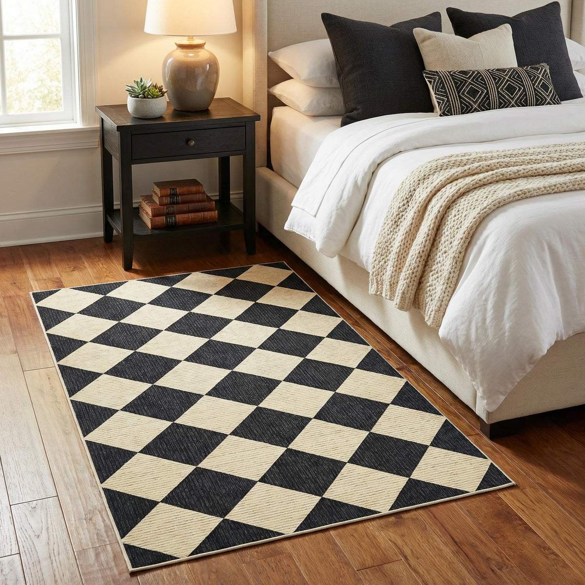 GarveeHome 5x7 Checkered Area Rug Black and Brown Washable Living Room Rug