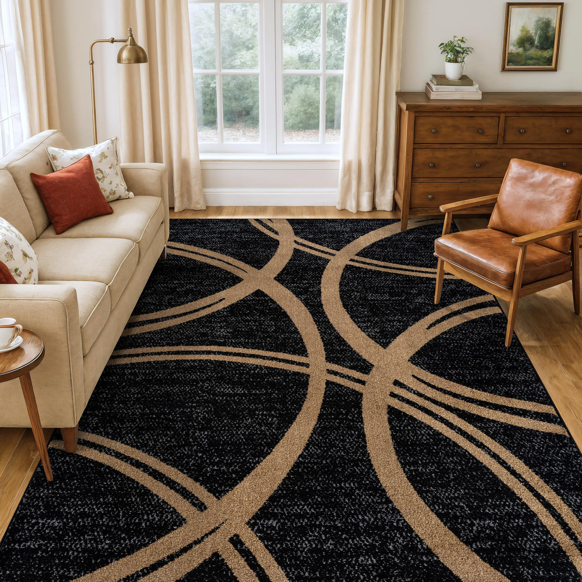 Rugshop Wavy Circles Fade-Resistant Living Room Area Rug Gray 5'3" x 7'3"