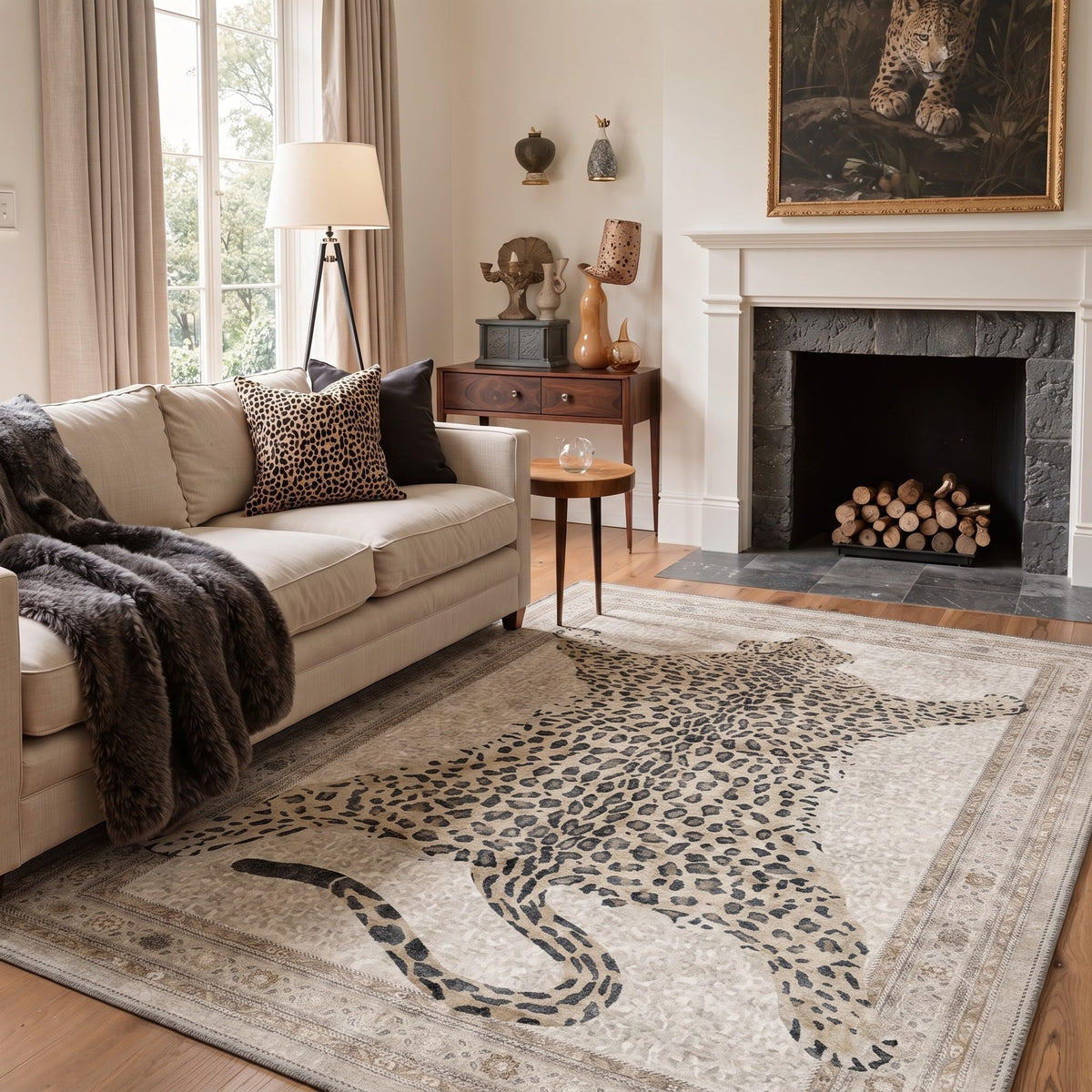 Bavni Leopard Rug 5x7 Cheetah Animal Print Rug Washable Jungle Rugs Blue