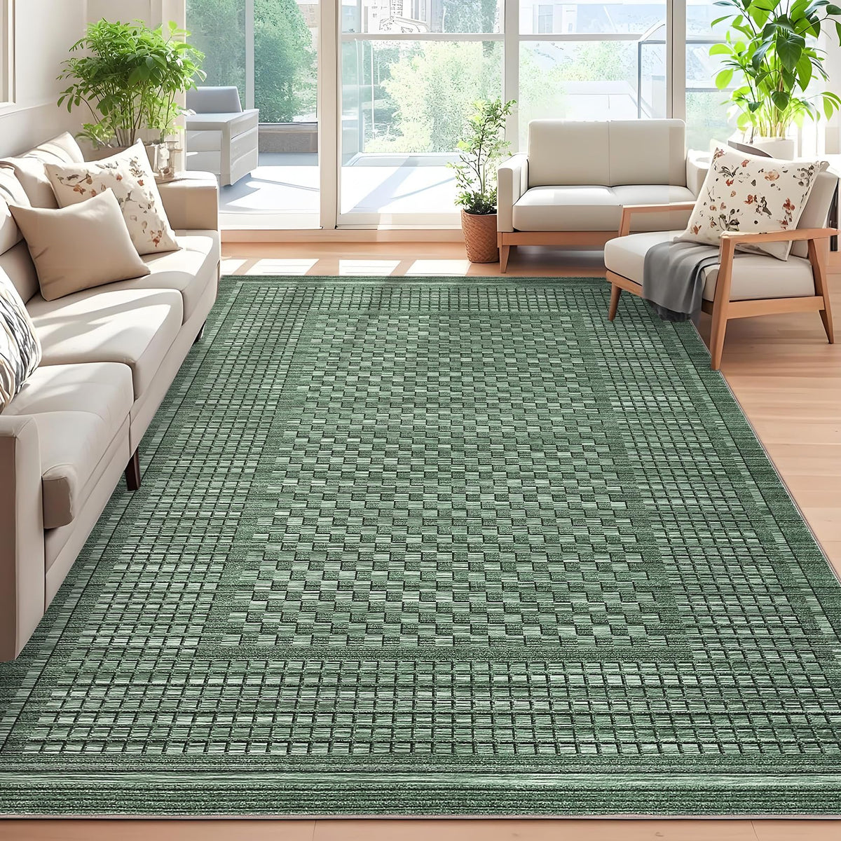 Large Living Room Rugs 8x10 Area Rugs Machine Washable Modern Geometric Neutral Rug Non Slip Low Pile Farmhouse Stain Resistant Carpet for Bedroom Nursery Classroom Dorm 8'x10' Multi