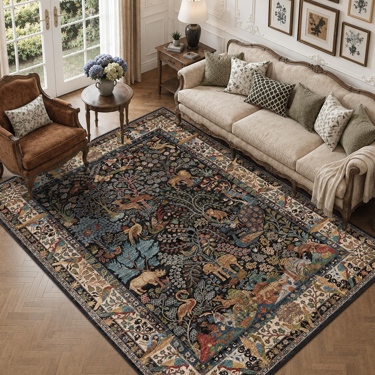 5x7 Washable Area Rug Vintage Animals Print Boho Indoor Carpet