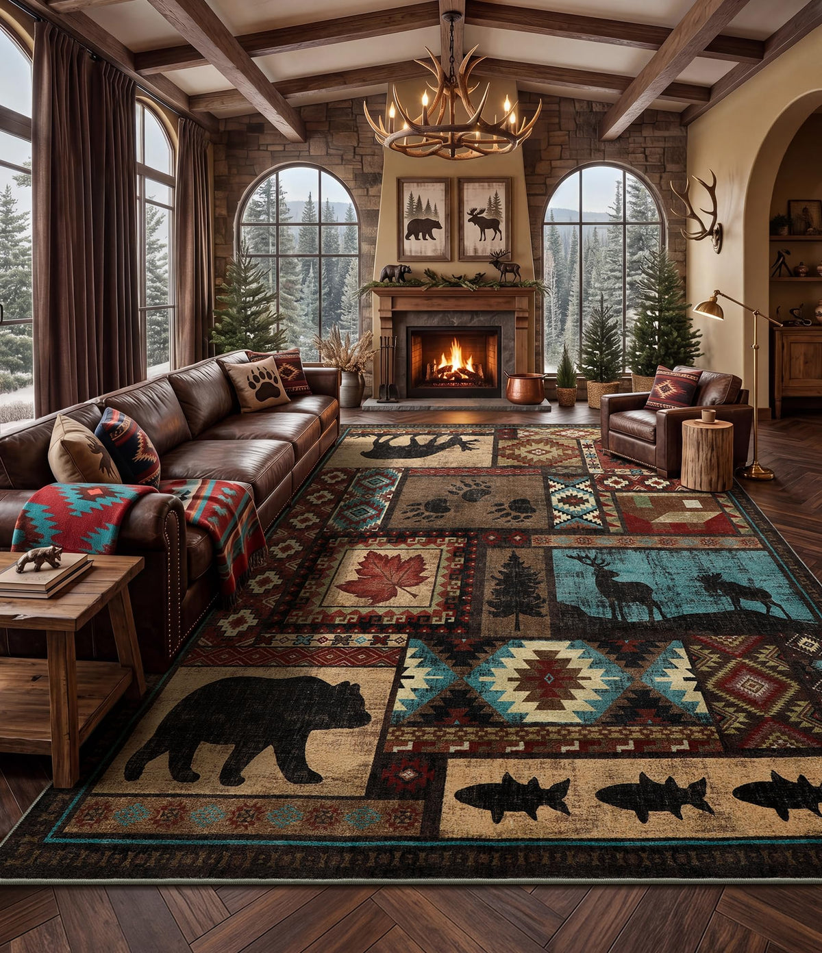 YIHOUSE Washable Rustic Cabin Area Rugs 5x7 Brown