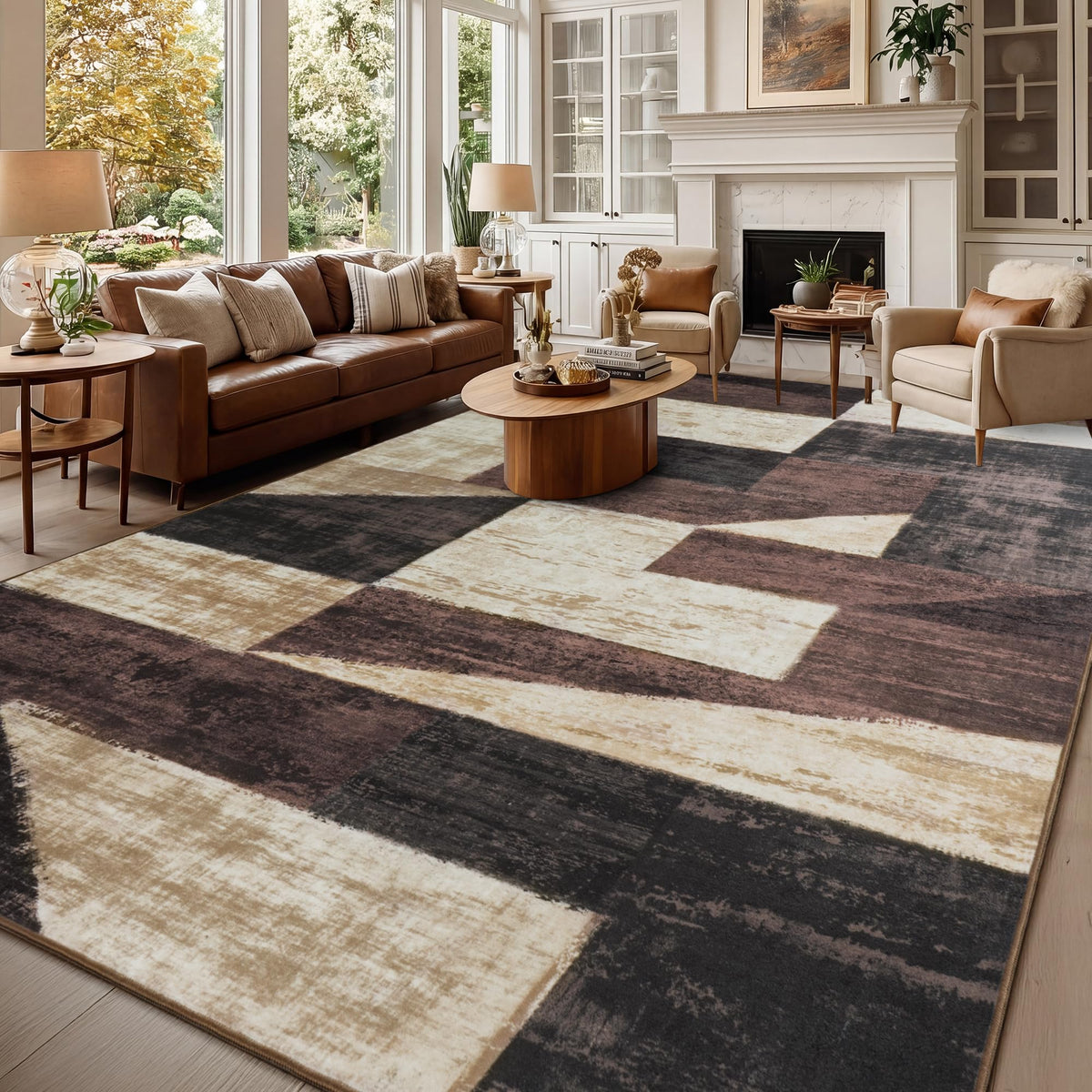 Mugorn Modern Geometric Living Room Rug, Soft Washable 4x6 Area Rug