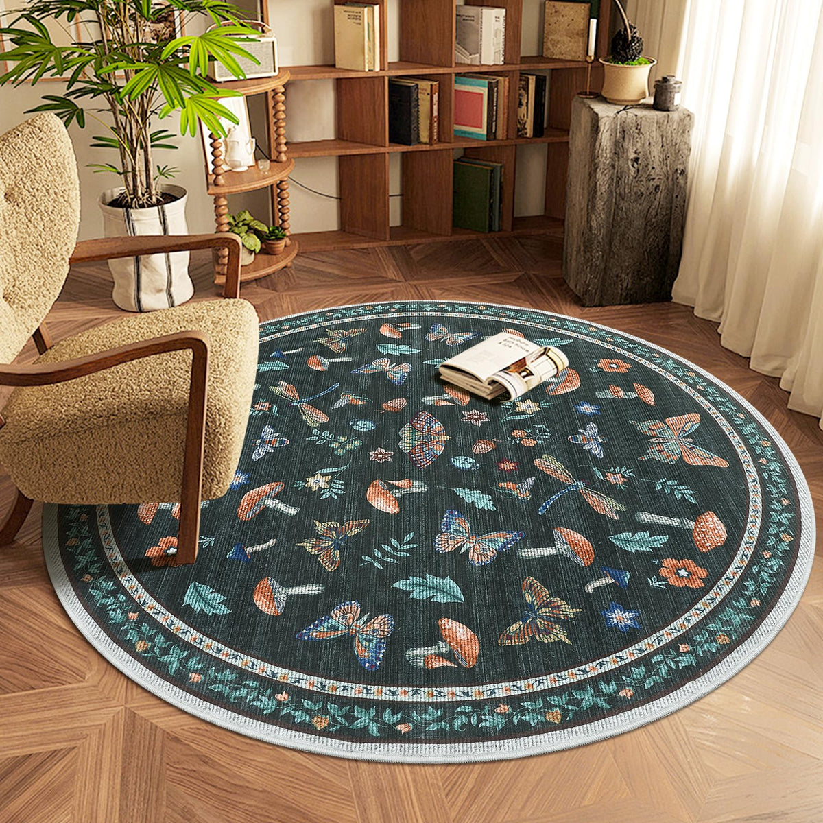 ROYHOME Mushroom Insect Washable Rug 5x7 for Bedroom Living Room Brown