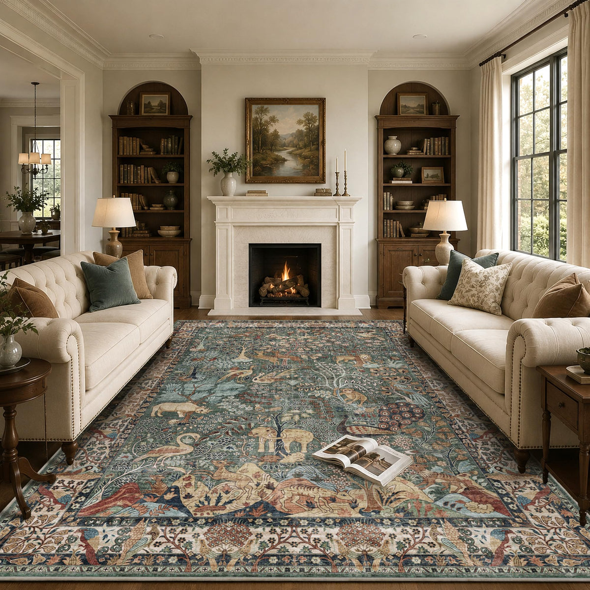 5x7 Washable Area Rug Vintage Animals Print Boho Indoor Carpet
