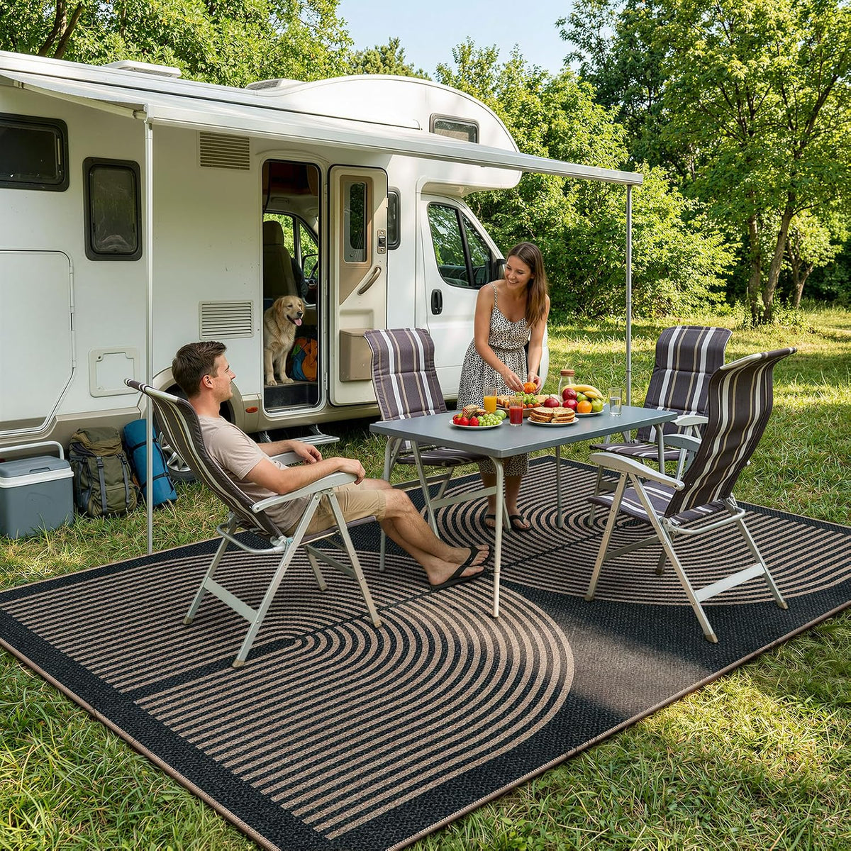 Lahome Modern Rainbow Easy Jute Carpet, Washable 5x7 Area Rugs for Living Room Patio Black Farmhouse Indoor Outdoor Rugs, Contemporary Natural Non Slip Floor Carpet for Office RV Backyard