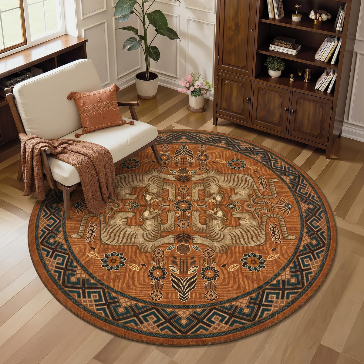 GarveeHome Tiger 8x10 Area Rugs Boho Washable Vintage Non Slip Living Room