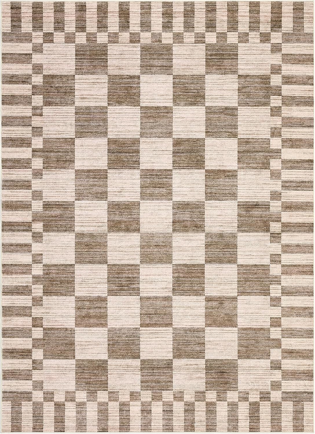 GarveeHome Brown Checkered Rug 5x7 Area Rugs Washable Living Room 5x7 Rug
