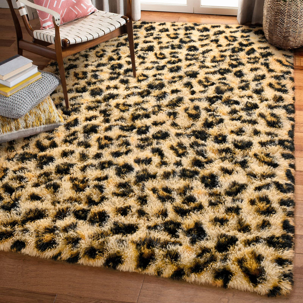 Amearea Fluffy Leopard Rug, Premium Cheetah Print Rugs, Khaki 4x6