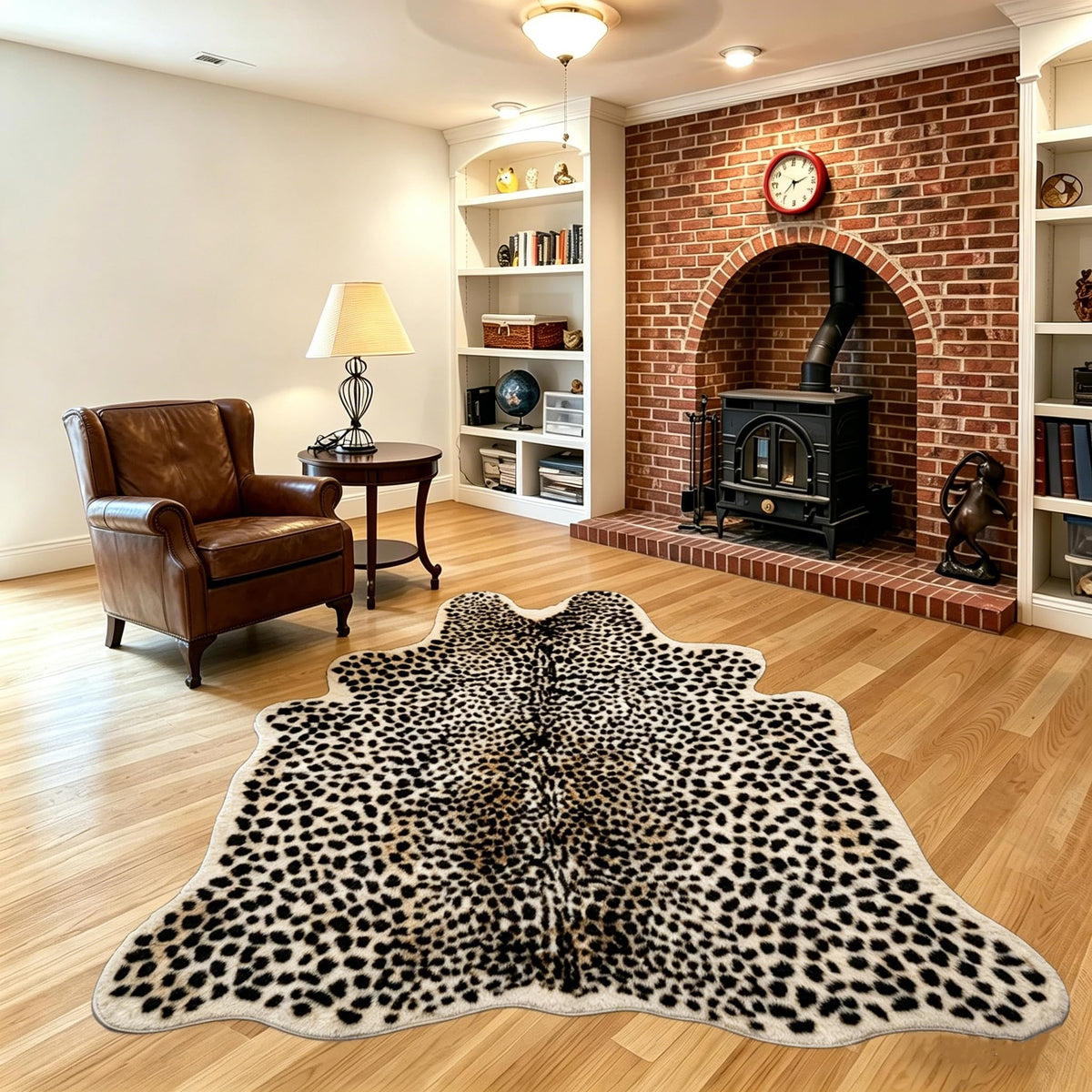 Leopard Area Rug Animals Printed Hide Mats Faux Fur Cowhide Skin Carpet for Home Office, Living Room, Bedroom, 5.2ft x 6.5ft (160 x 200cm)