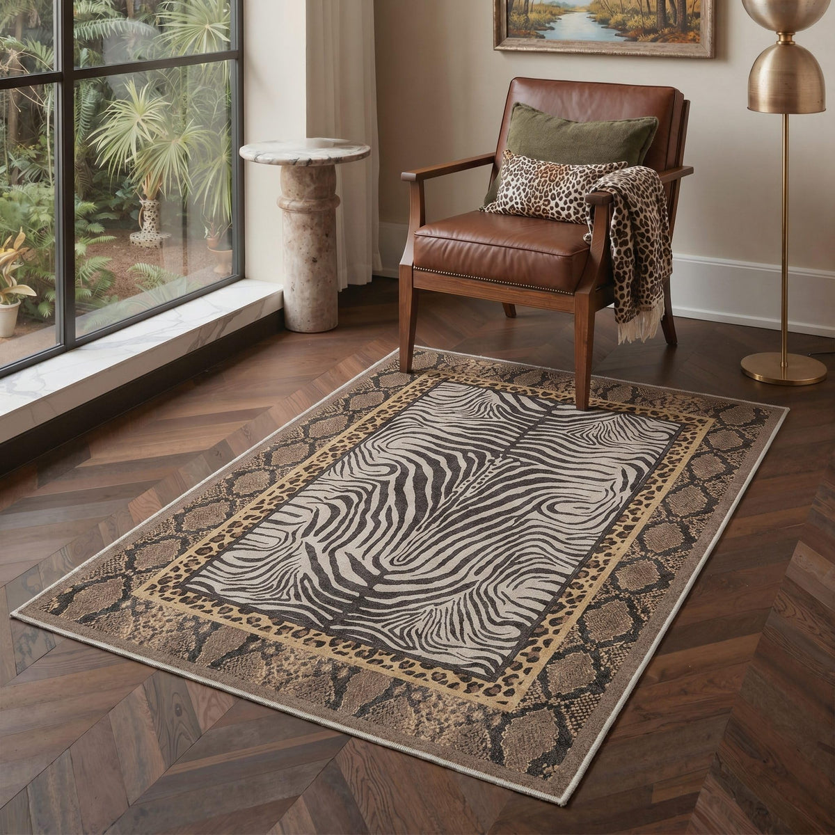 Bavni Leopard Rug 5x7 Cheetah Animal Print Rug Washable Jungle Rugs Blue