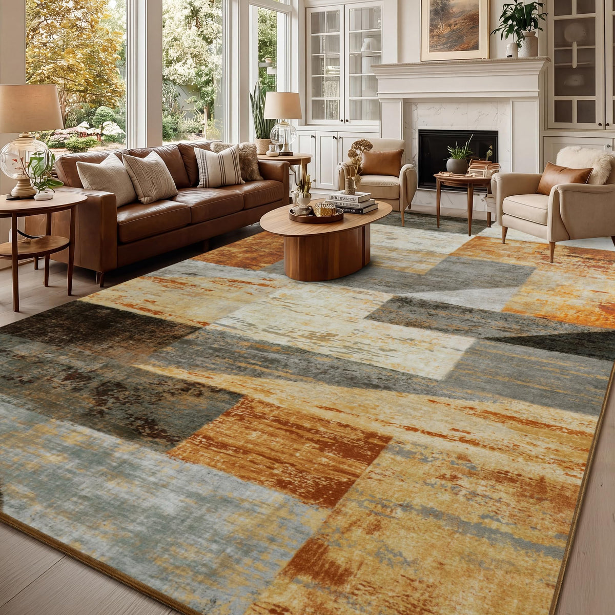Mugorn Modern Geometric Living Room Rug, Soft Washable 4x6 Area Rug
