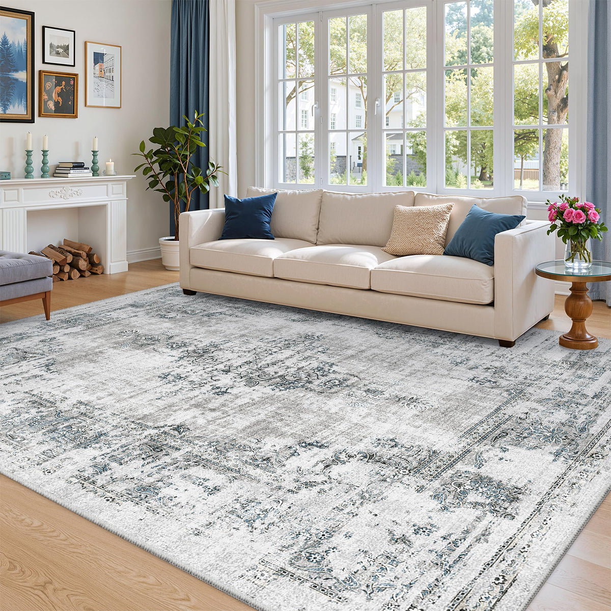 Madane 8x10 Area Rugs for Living Room, Washable Neutral Rug Brown/Sand
