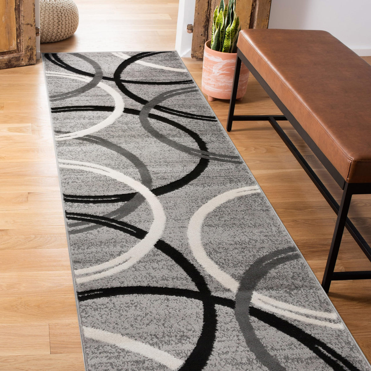 Rugshop Wavy Circles Fade-Resistant Living Room Area Rug Gray 5'3" x 7'3"