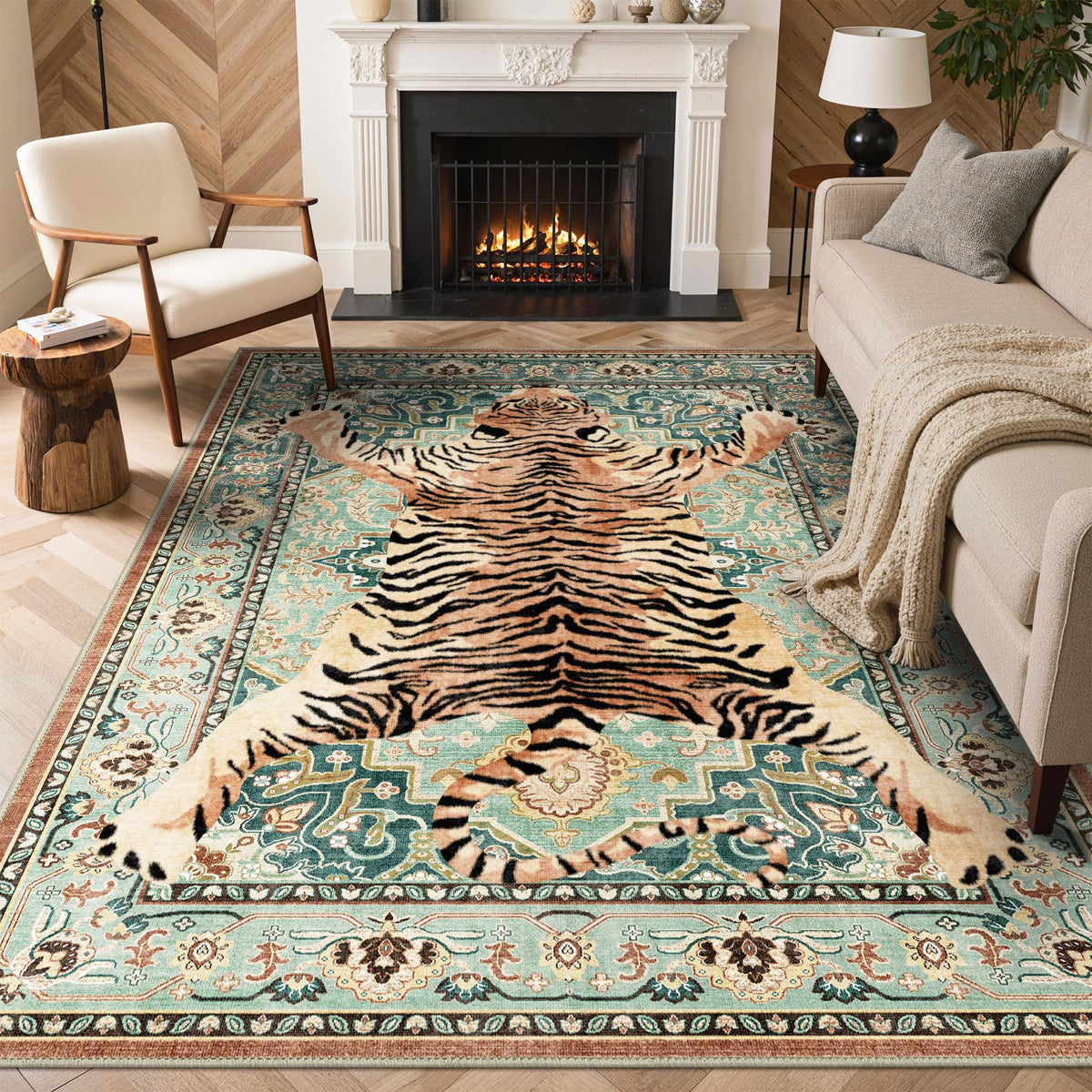 Bavni Leopard Rug 5x7 Cheetah Animal Print Rug Washable Jungle Rugs Blue