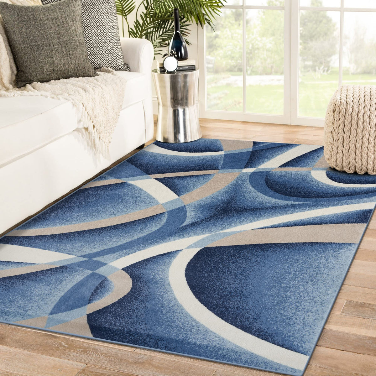 Luxe Weavers Geometric Abstract Area Rug Navy 5x7