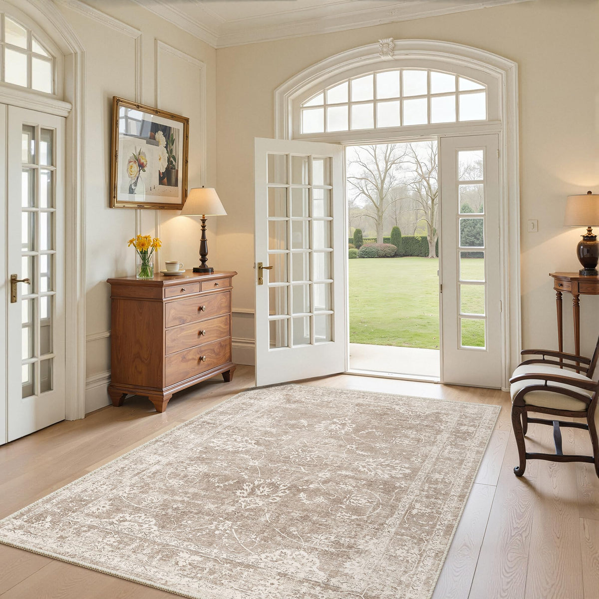 Madane 8x10 Area Rugs for Living Room, Washable Neutral Rug Brown/Sand