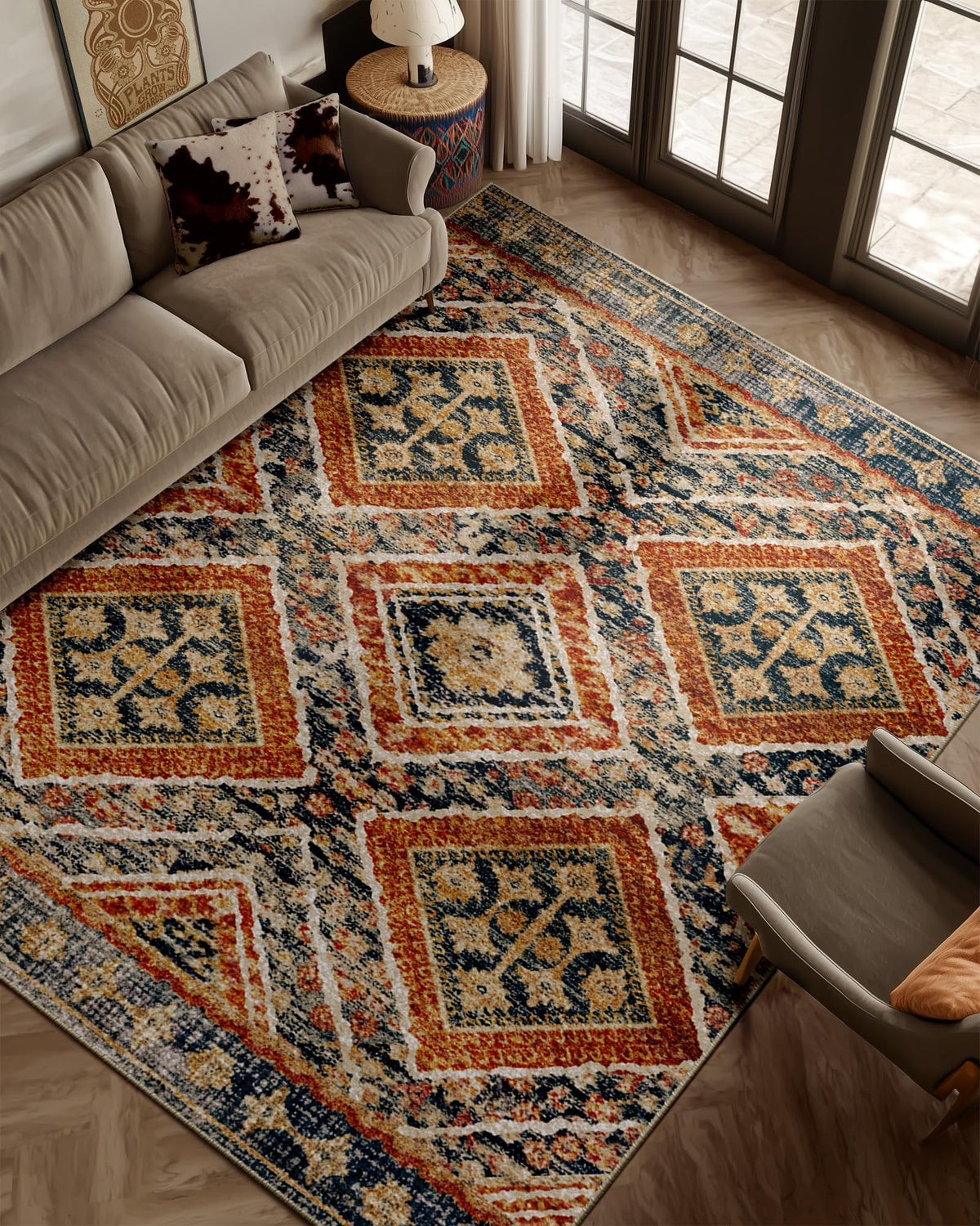 BESTSWEETIE 8'x10' Washable Area Rug for Living Room Bedroom Yellowbrown